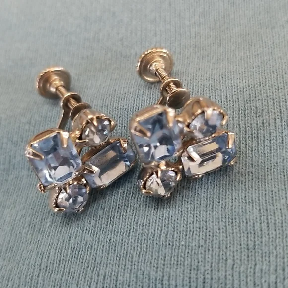 Vtg blue topaz rhinestone earrings - Picture 5 of 6